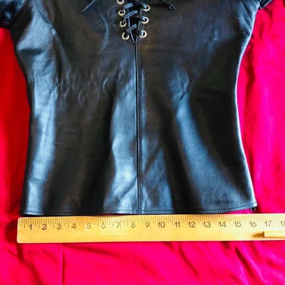 Northbound Leather Men's Black Leather Lace Up T Shirt (Item 6034) sz XS/38